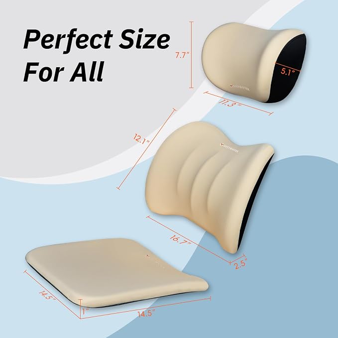 Car Seat Cushion with Neck Pillow & Lumbar Support Back Sciatica Tailbone Pain Relief Car Pillows Ergonomic Memory Foam Back Support for Driving Seat Office Chair Wheelchair 3 Pcs Beige