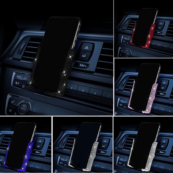 SUNCARACCL Bling Car Phone Holder, 360 Degrees Adjustable Crystal Auto Car Mount Phone Holder for Dashboard,Windshield and Air Vent (Black)