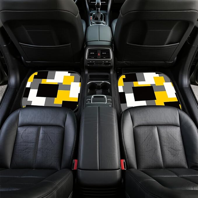 Orange Black Car Floor Mats Geometric Abstract Retro Pixel Carpet Front Rear Carpets Mat Decorative Car Floor Carpets Non-Slip Auto Car Accessories Universal Fit Car Accessories for Truck