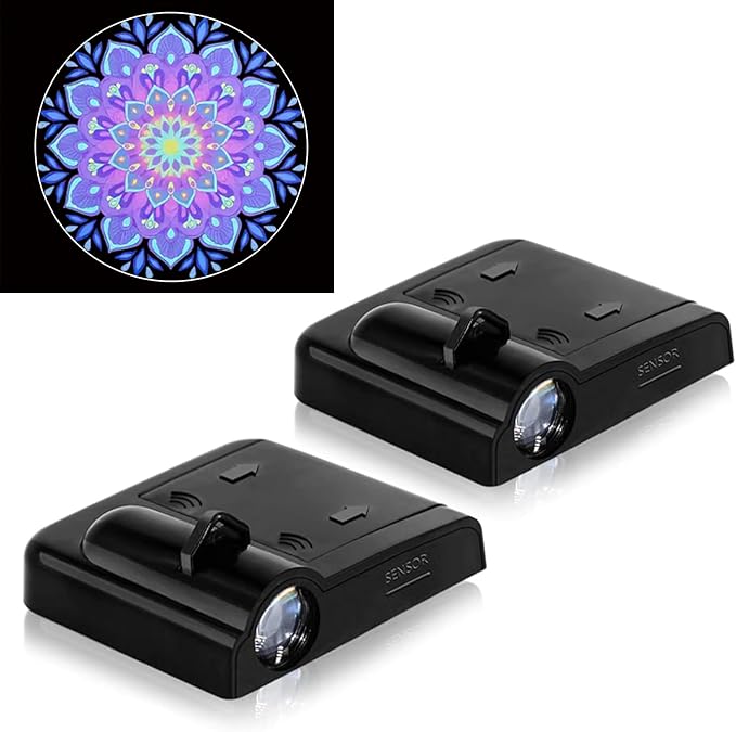 2PCS No Fade Car Door Lights,Mandala Purple Lotus Door Lights Logo Projector LED Shadow Bulb Welcome Lamp,Mandala Car Accessories Gifts for Women,Suitable for All Brands Vehicles