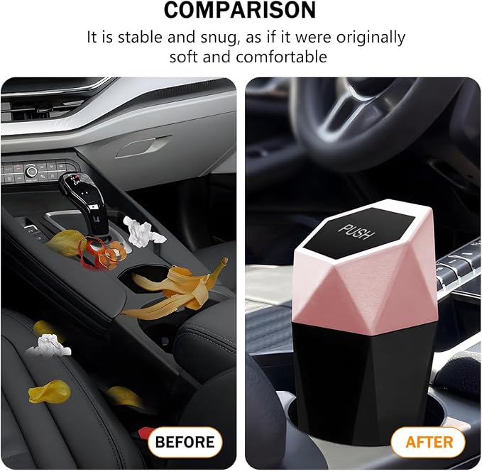 Car Trash Can with Lid, Mini Leakproof Fragrance Vehicle Cup Holder Garbage Bin for Console Door, Small Portable Auto Interior Dustbin Organizer Accessories, Universal Fit (Pink)