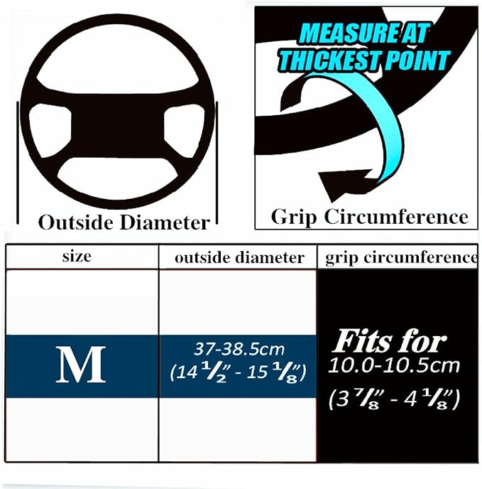 BMLEI Steering Wheel Cover Universal 15 Inch with Top Genuine Leather, Anti-Slip Design, Soft Padding, Stitch on Wrap