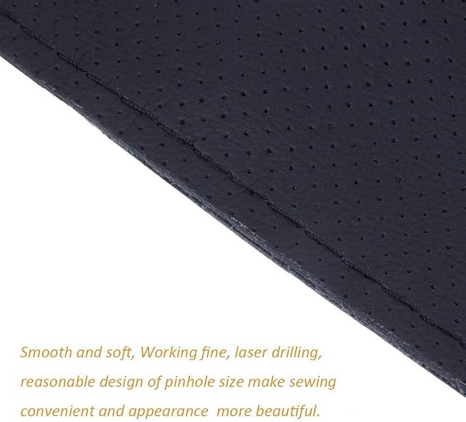 Onerbuy Universal Leather Car Steering Wheel Stitch On Wrap Cover DIY Sewing Breathable and Anti Slip, 15-Inch (Black with Red)