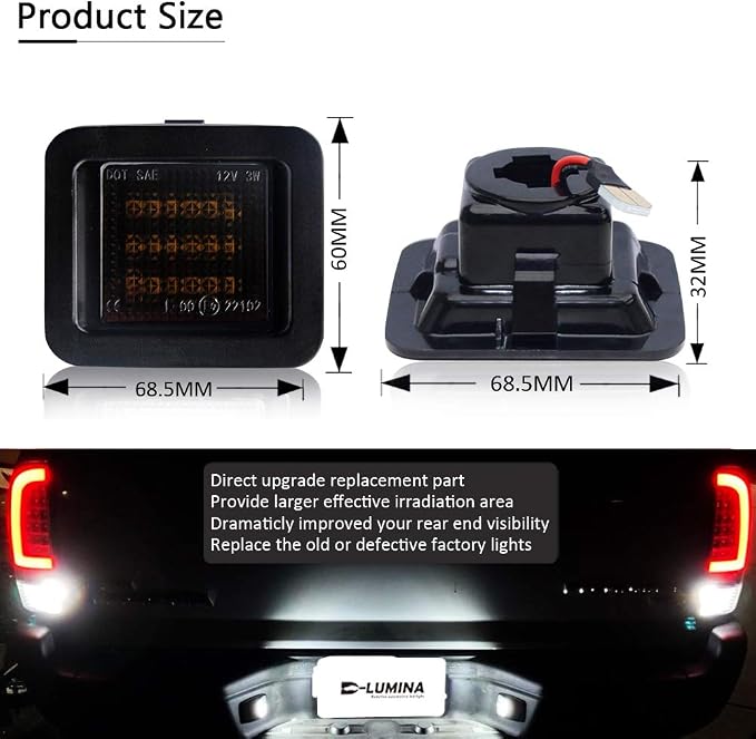 D-Lumina LED License Plate Lights Smoked Lens Tag Lamp Assembly Compatible with 2015-2022 Fo-rd F150 & 2017-2022 F150 Raptor, Powered by 18-SMD 6000K White License Plate Light, Pack of 2