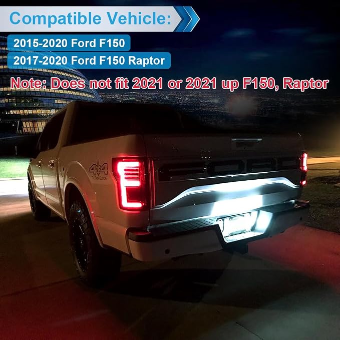 LED License Plate Light Lamp Assembly Compatible with 2015-2020 F150 17-20 Raptor Clear Lens 6000K White, Pack of 2