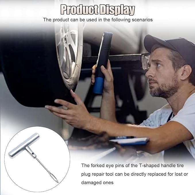ZIMISI Car Tire Repair Tool, 4.33'' Flat Metal Split Eye Needles, T-Handle Car Tire Plug Kit, Heavy Duty Tire Puncture Spikes, Tire Patch Repair Tool for Cars, Motorcycles, Trucks (5PCS)