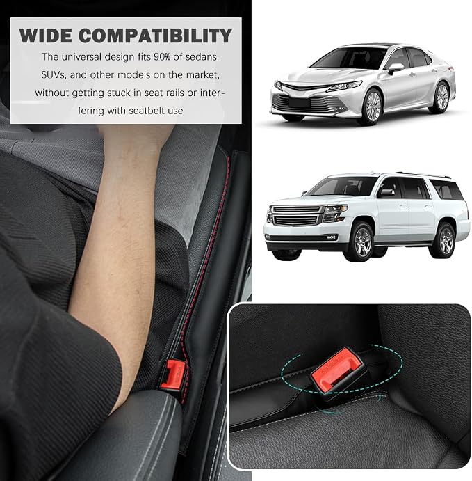 2026 New Leather Car Seat Gap Filler 2 Pack,Premium Car Seat Gap Plug Blocks Phones/Keys from Falling,Universal in Between Cars Seats Catcher for Most Cars/SUVs/Trucks