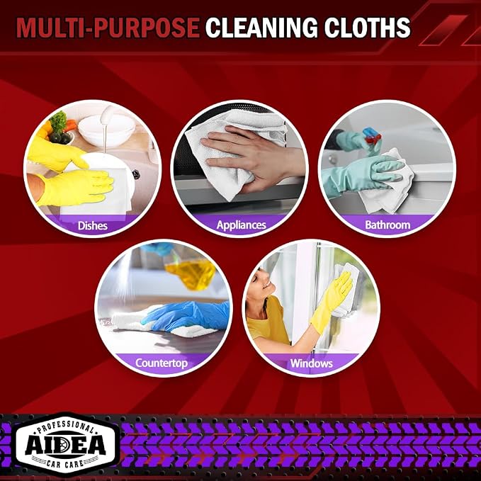 AIDEA Microfiber Cleaning Cloth White, 600PK, Microfiber Towels for Cars, Shop Towels Cleaning Rags, Premium Wash Cloths, Absorbent Towel for SUVs, House, Kitchen, Commercial, Cleaning Supplies 12×12"