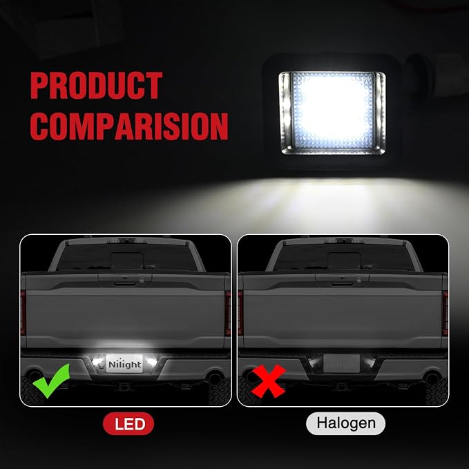 Nilight License Plate Lights Compatible with 2015 2016 2017 2018 2019 2020 Ford F150 Raptor Smoke Lens Black Housing 6000K White 2PCS Pack