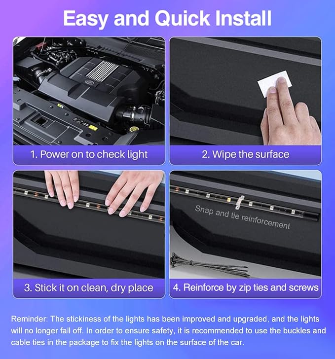 Underglow Kit for Car, Car Led Underglow Lights for Trucks with App and Remote Control, 16 Million RGB Colors, 29 Preset Modes, Music & DIY Mode, Under Car Led Lights Exterior for SUVs, Trucks, DV 12V