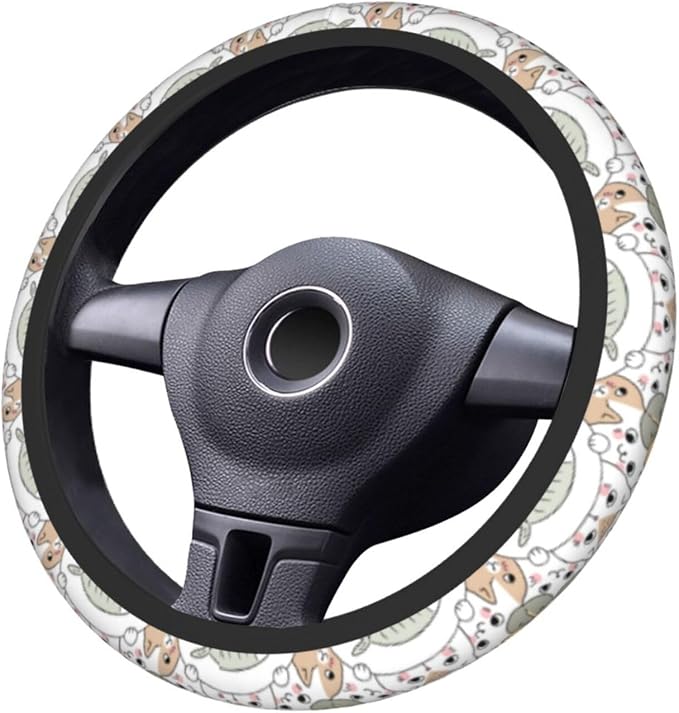 Cat Steering Wheel Cover Anti-Slip Universal for 14.5-15 Inch Car Steering Wheel Cover Women with 2 Pieces Car Coasters Suitable for Men Women