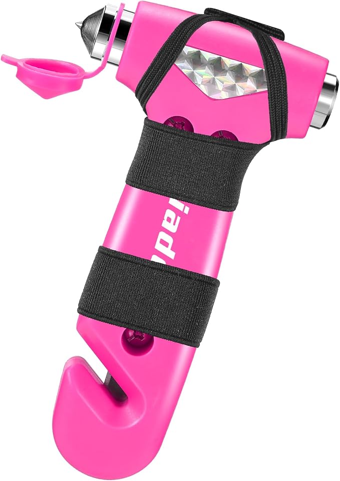 Car Safety Hammer, 2 Pack Automotive Escape Tool with Car Window Breaker and Seatbelt Cutter, Glass Breaker Car Essentials Emergency Escape Tool for Women(Pink+Green)
