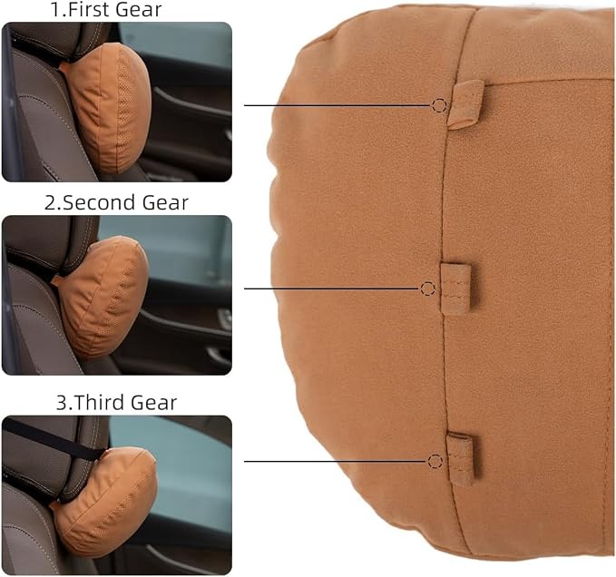 2 Pcs Car Headrest Neck Pillow for Driving,Universal Premium Suede Leather Soft and Comfortable Headrest,Three Gears of Height Adjustment Car Seat Headrest Pillow Car Interior Accessories