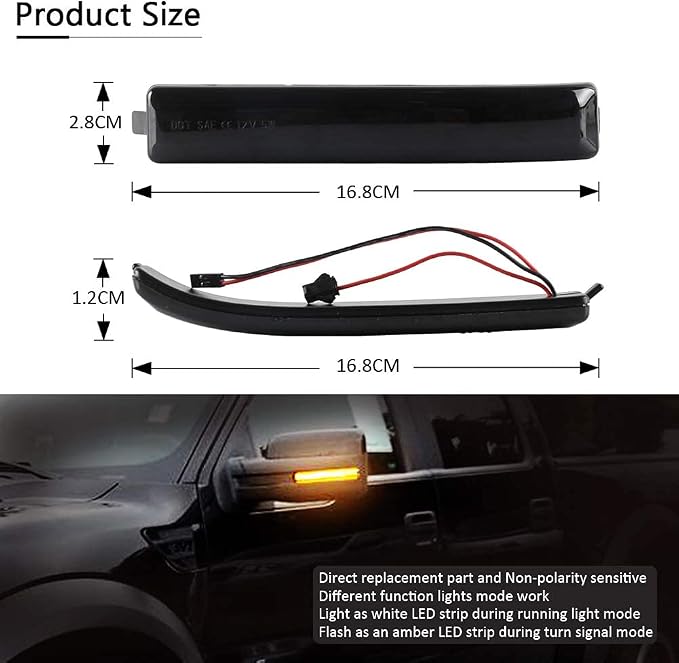 D-Lumina Sequential Switchback Side Mirror Reflector Turn Signal Lights Smoked Lens Compatible with 2009-2014 Fo-rd F150 and Raptor SVT, LED Mirror Marker Light White & Amber