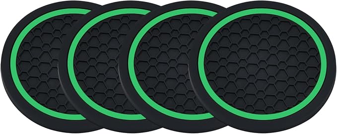 4PCS Car Cup Holder Coasters - 2.75 Inch Non-Slip Insert Water Bottle Holder Pads, Dustproof Automotive Interior Accessories Mat, Universal for Vehicles, Trucks, RVs (Green)
