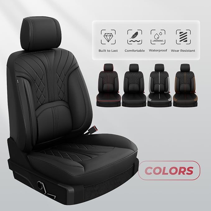 FREESOO Leather Seat Covers for Ford F150 SuperCrew/Crew Cab 2015-2026 | Fits F250/F350/F450 Super Duty 2017-2026, Custom Fit, Waterproof, Bucket Seat, Airbag Compatible, Lumbar Support, Easy-clean