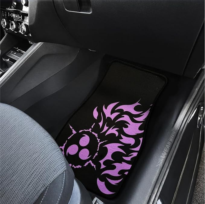 Anime Car Carpet Mat Set of 2 Front, Black Cursedm Design Automotive Accessories Interior All Weather Floor Mats Decor with Non Slip Black Anti Skid Backing