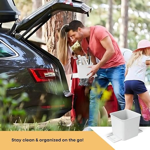 Car Trash Can with Stability Wings – Leakproof Portable Garbage Bin for Fabric & Rubber Mats – Compact Durable Plastic Auto Organizer for Cars, SUVs, Trucks (White, Small)