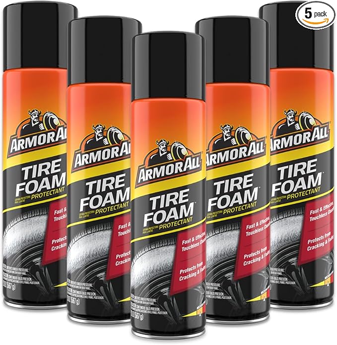 Armor All Tire Foam, Tire Cleaner Spray for Cars, Trucks, Motorcycles, 20 Oz Each, 1.25 Pound (Pack of 5)