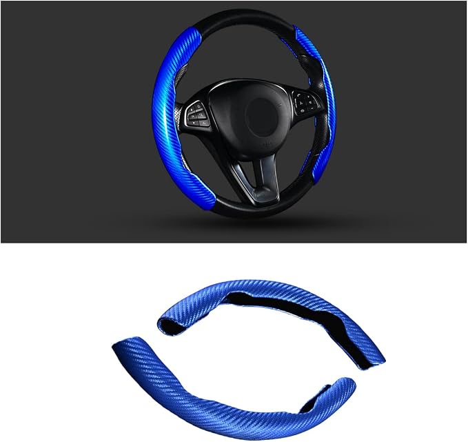 Steering Wheel Cover, 2PCS Segmented Steering Wheel Protector, Carbon Fiber Anti-Slip and Durable Car Accessory, Universal Fit for Most Cars,SUVs (Carbon Fiber Blue)
