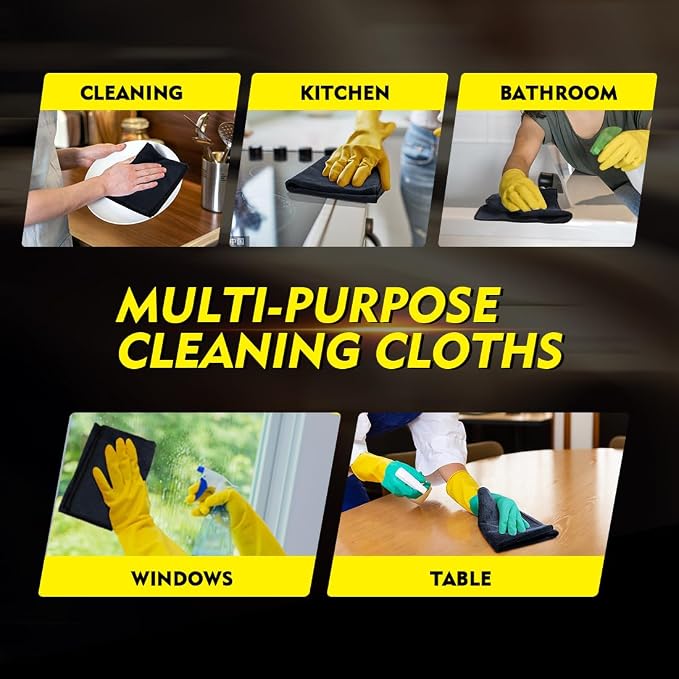 HOMEXCEL Black Microfiber Cleaning Cloth 400 Pack, 11.5 x 11.5 inch Bulk Shop Towels | Reusable Cleaning Rags for Cars, Kitchen, Window, Garage and House, Ultra Absorbent, Lint Free, Streak Free