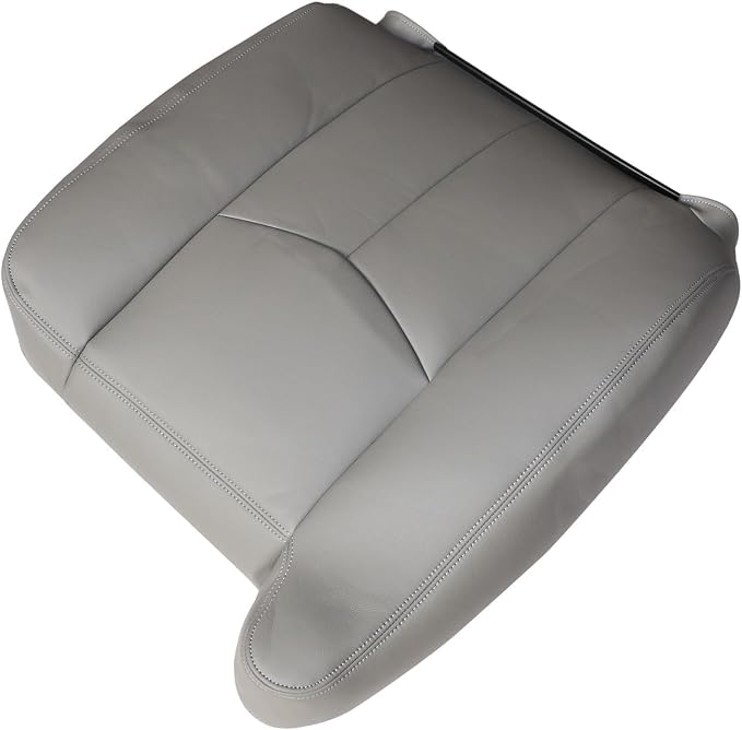 SecosAutoparts Driver & Passenger Side Bottom & Top Lean Back Leather Seat Cover Light Gray # 922 Compatible with Chevy GMC Tahoe Suburban Avalanche Yukon Silverado Sierra 2003 2004 2005 2006