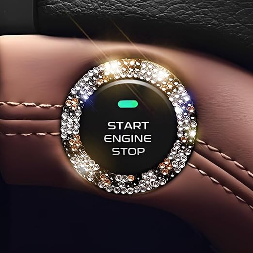 3 Circles of 160 Rhinestones Bling Car Push Start Button Cover Accessories for Women - Emblem Sticker Decoration Ring & Knob