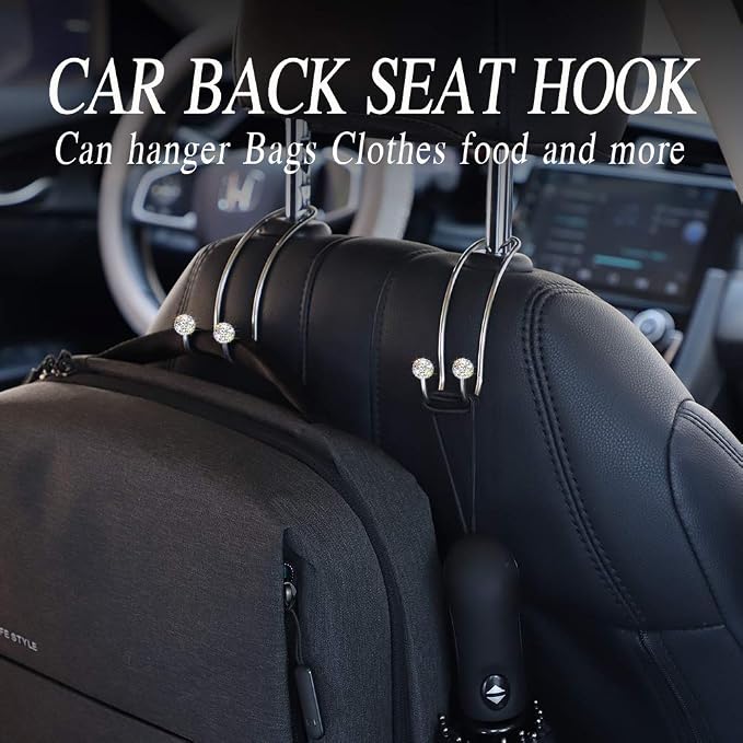 SAVORI Auto Hooks Bling Car Hangers Organizer Seat Headrest Hooks Strong and Durable Backseat Hanger Storage Universal for SUV Truck Vehicle 2 Pack (White)