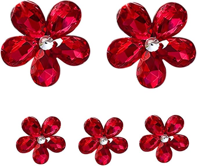 5PCS Bling Flower Car Air Vent Clips, Crystal Rhinestone Vehicle Air Conditioning Outlet Clip, Diamond Automotive Interior Decoration Charm, Universal for Automobile RV Truck (Red)