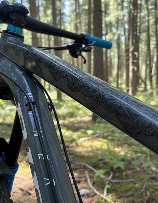 Bike Frame Protection Tape- High Impact Clear Vinyl Wrap Includes Tool (4”x72) Bicycle Frame Protector, Mountain Bike Frame Guard Chainstay Protector (Mushroom Wave)