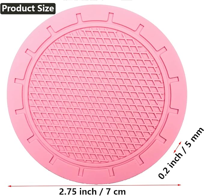 Cup Holder Coaster, 4 Pack 2.75 Inch Diameter PVC Non-Slip Universal Insert, Durable Car Accessory for Most Interiors, Suitable for Women and Men - Pink
