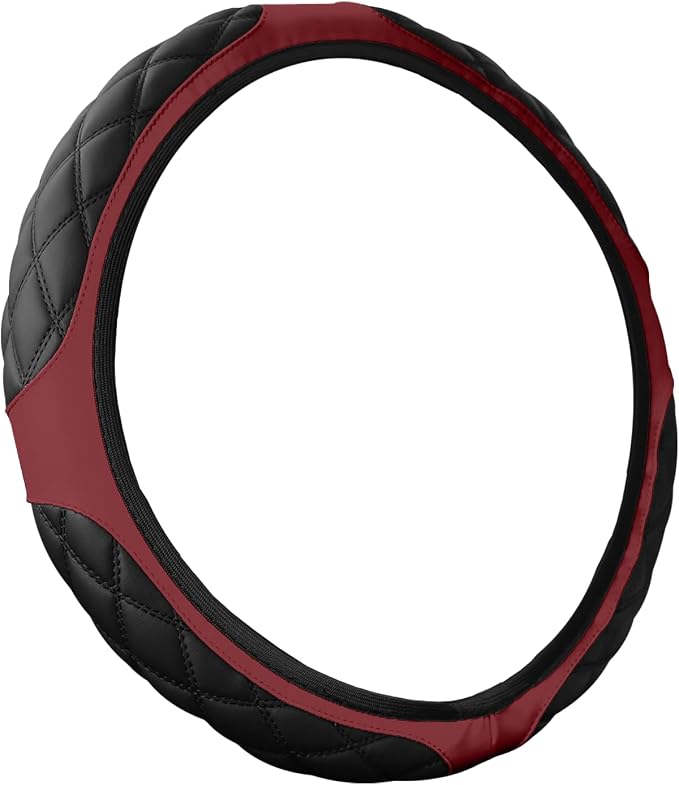 15 Inch Car Leather Steering Wheel Cover, Automotive Accessories Elastic Breathable Anti-Slip Soft Wheel Protector Fits Men and Women, Suitable for SUVs, Trucks, Vehicles and RVs (Wine red)