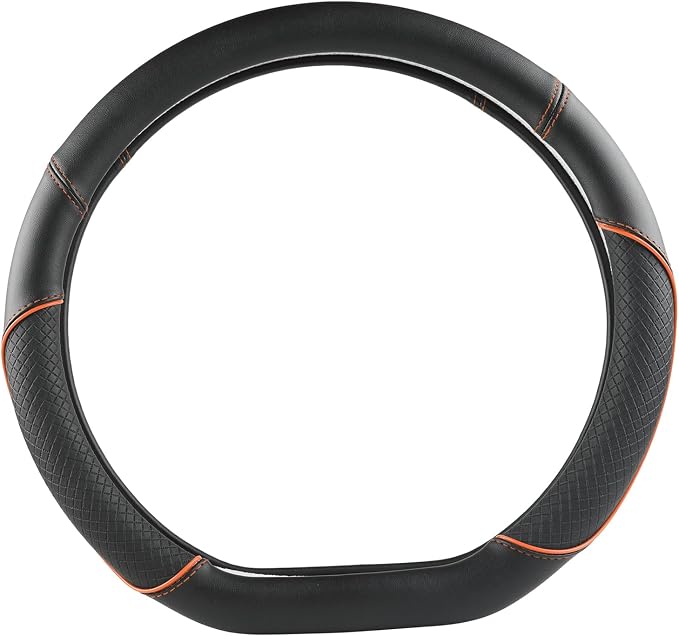 GIANT PANDA D Shape Steering Wheel Cover for Nissan Rogue Kicks - Auto Car Steering Wheel Cover Customized for Nissan Altima Sentra(Black+Orange Line-D-Shaped)