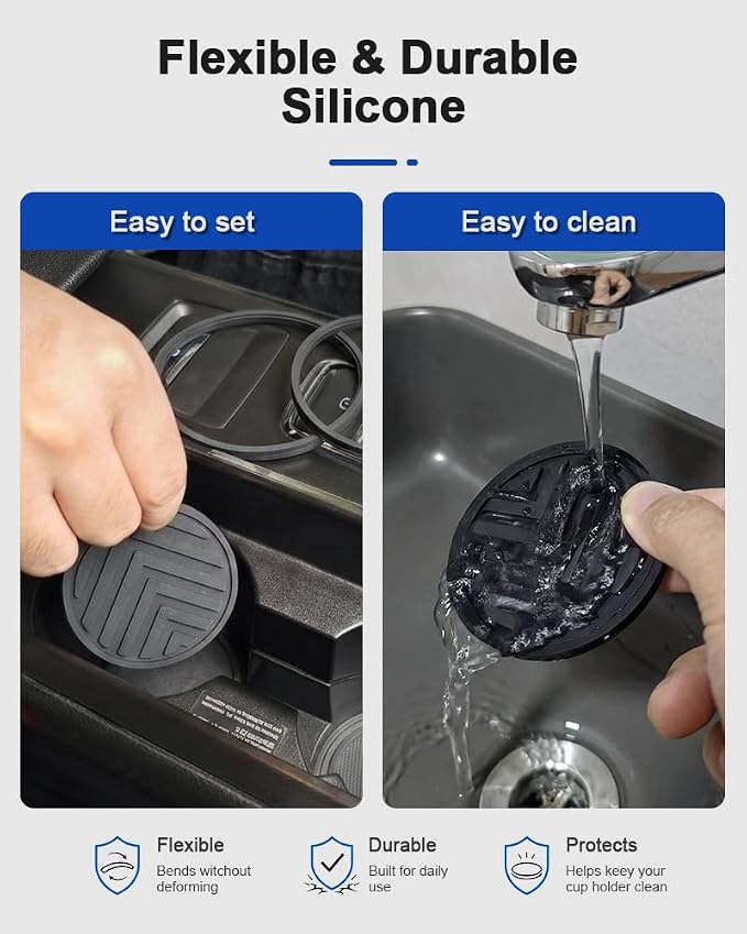 FitRing Adjustable Car Cup Holder Coasters, 2.75"–3.54" Adjustable Diameter, Silicone Coaster Upgrade Helps Reduce Side Gaps and Stay Put, 2-Pack