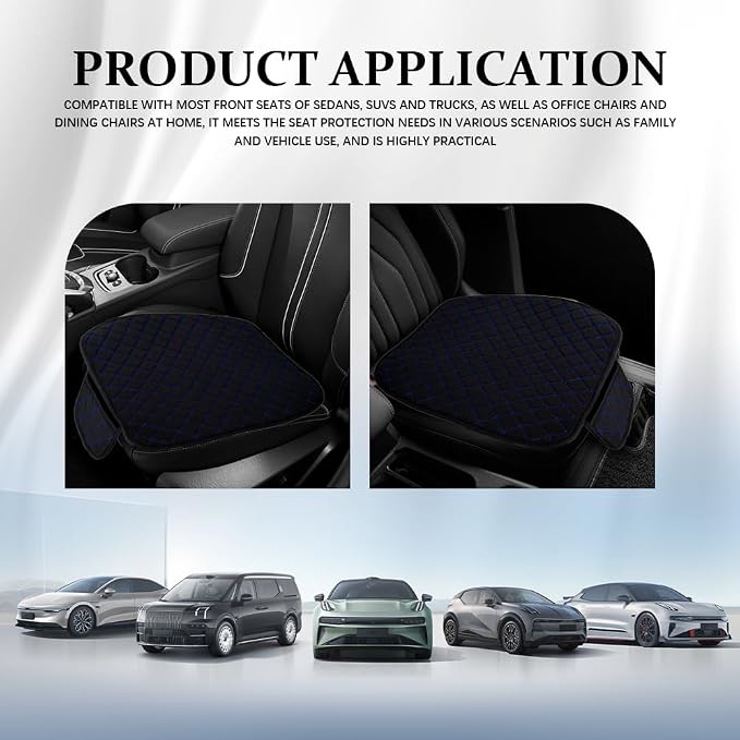 Leather Front Car Seat Cover, Anti-Slip Car Seat Bottom Covers, Full Wrapped Bottom Seat Protectors with Storage Pocket, Universal Comfortable Seat Cushion Fit Vehicles SUVs Trucks (K2-Black Blue)
