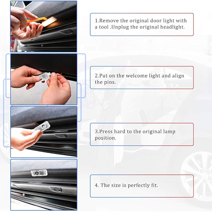 4-Pack Car LED Door Light Logo, Car Door Light Emblem Projectors Compatible with A1, A3, A4, A4L, A5, A6, A6L, A7, A8, Q3, Q5, Q7, TT, and R8; Puddle Lights for Front and Rear Doors