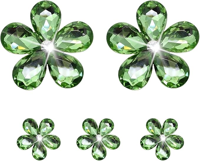 Zpana Bling Daisy Flower Car Air Vent Clips, 5PCS Sparkling Crystal Rhinestone Cute Vehicle Air Conditioning Clamp, Diamond Auto Air Outlet Clip Decor for Women Girls, Universal Fit (Green)