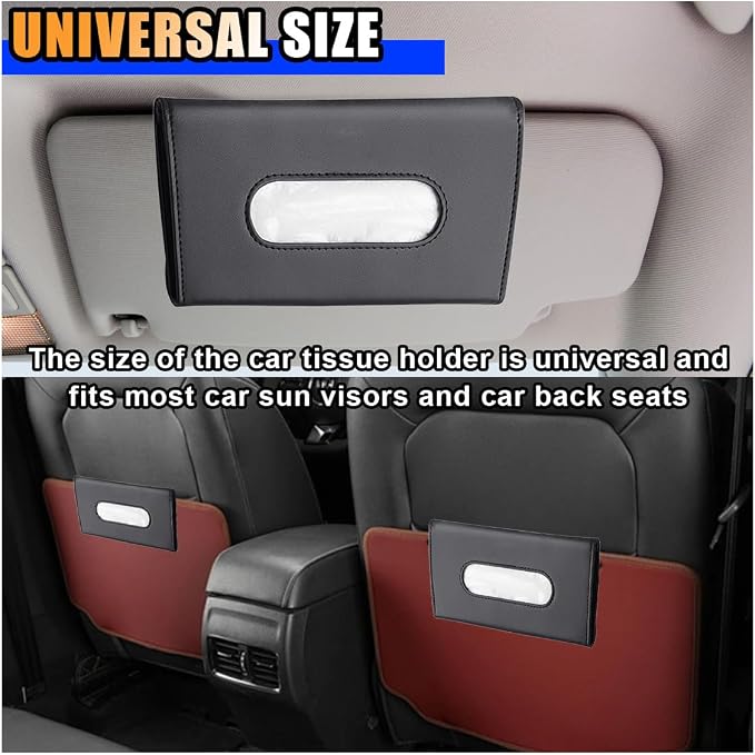 2PCS Leather Sun Visor Tissue Holder, Napkin Dispenser, Mask Holder with Refill - Universal Car Accessory (Black)
