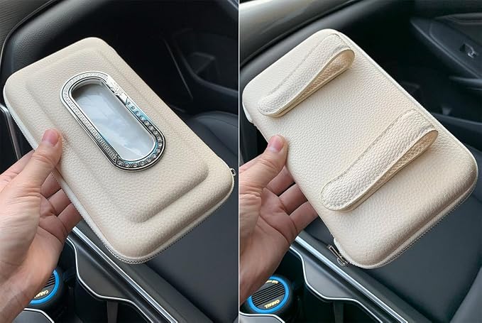 Car Tissue Holder, Visor Mask Holder, Sun Visor Napkin Holder, Car Mask Dispenser, Premium Leather Tissue Holder for Auto SUV Truck (Beige)