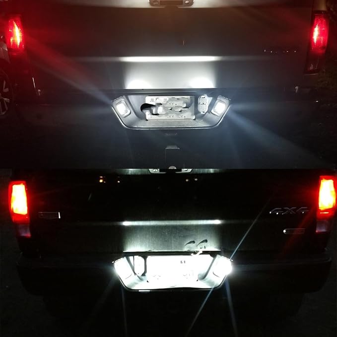 R&F Auto License Plate Lights for 2003-2018 Ram 1500 2500 3500 6000K | For 19-20 Ram 1500 Classic LED Tag Lamp Powered by 40pcs Chips Smoked Error Free Xenon Pure White|DOT|SAE|OEM Fit