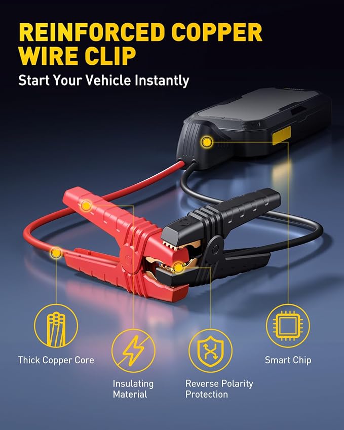 AUXITO Portable Jump Starter - 4000A Car Battery Jump Starter(8L Gas/7L Diesel) 2000LM Camping Light, 12V Jump Box with 4 Modes Working Light and 2 Hook, Portable Charger and Jump Cables