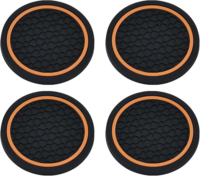 4PCS Car Cup Holder Coasters, 2.75 Inch Non-Slip Insert Water Bottle Holder Pads, Dustproof Automotive Interior Accessories Mat, Universal for Vehicles, Trucks, RVs and More (Orange)