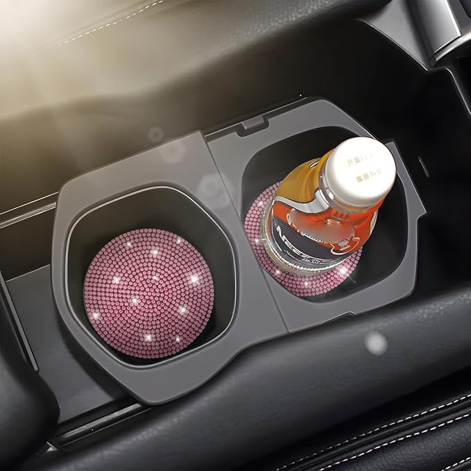 Osilly Bling Car Cup Holder Coaster, Crystal Rhinestone Anti-Slip Insert Coasters, Universal 2.75 Inch Fashion Automotive Cup Mat, Car Interior Accessories Decor Gifts for Women (Pink, 4PCS)