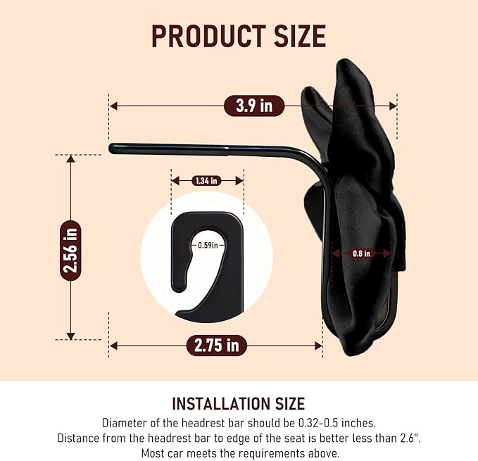 Bow Car Hooks for Purses and Bags, 2 Pack Cute Car Purse Hook, Universal Car Seat Headrest Hooks Bag Holder, Bow Car Accessories, Automotive Purse Hook Hanger Interior Decoration Accessories (Black)