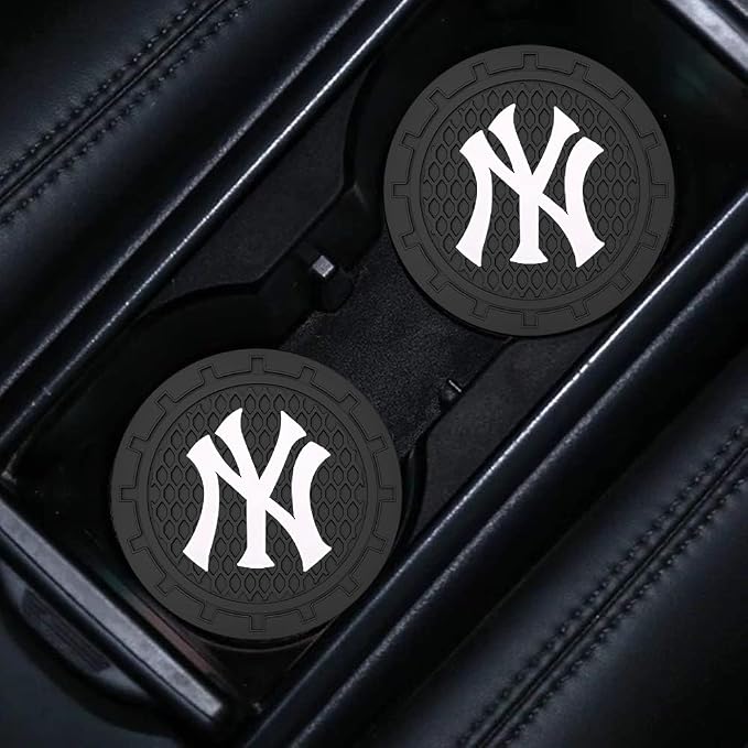 Baseball Fans Car Cup Holder Coasters for NY Yankees Fans, 2 Pack New York Yankees Silicone Non-Slip Cup Mats, 2.75" Car Cup Holder Inserts for Auto Interior