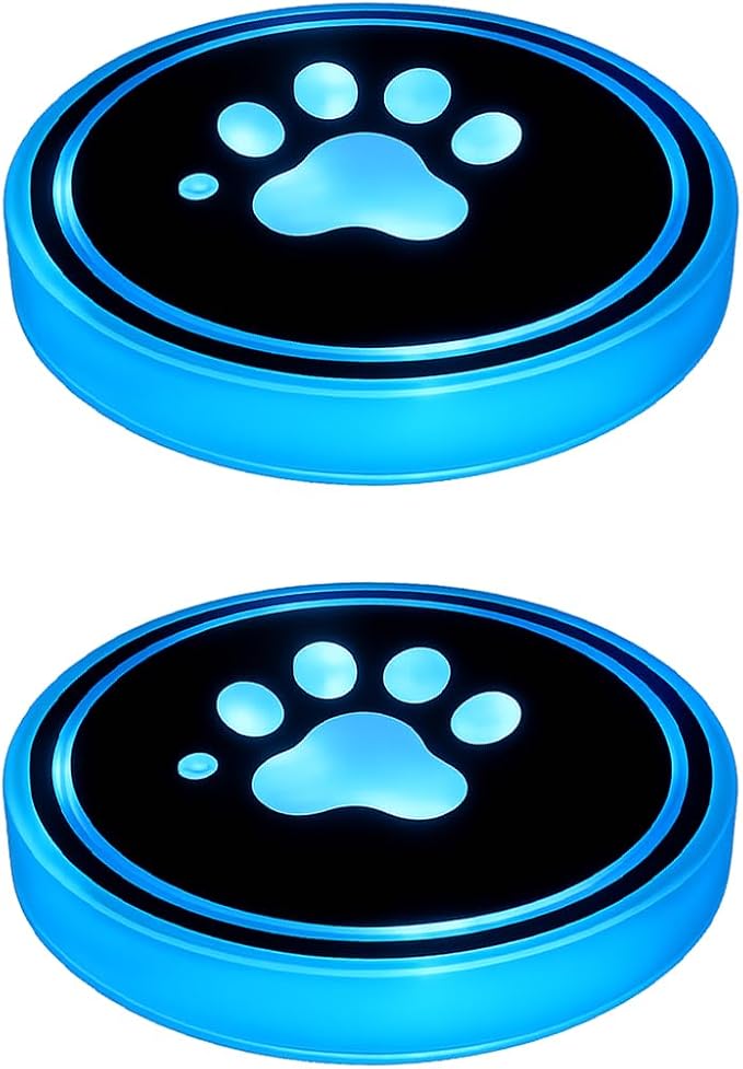 Mandark LED Car Cup Holder Lights, 2PCS Waterproof 7 Colors Changing Vehicle USB Charging Coaster Pad, Auto Interior Atmosphere Lamp Cup Mat Accessories, Universal for SUV Sedan Truck (Paw)