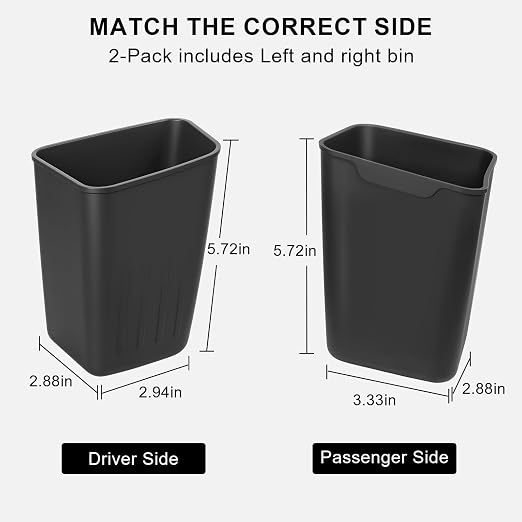 CARFIB 2 Pack Mini Car Trash Can, Car Door Trash Can for Wide Door Pockets, Open-Top Trash Bin, Waterproof TPE Organizer, Black