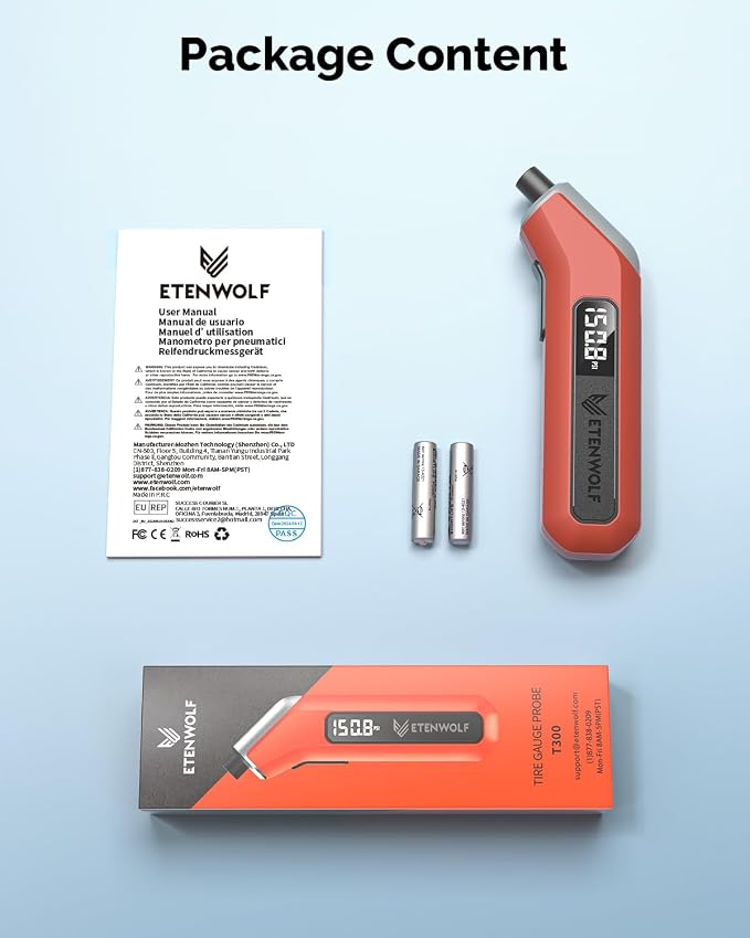 ETENWOLF T300 Digital Tire Pressure Gauge 3-200 PSI, Industrial Tire Gauge Calibrated to ANSI B40.7 Grade 2A(Plus-Minus 0.5%), Replaceable AAA Batteries, Dark Cyan