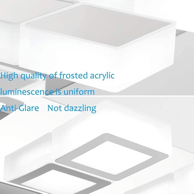 Ralbay 46" Modern LED Chrome Vanity Lights 7 Lights Acrylic Stainless Steel LED Vanity Light Fixtures Chrome Bathroom Lighting Over Mirror