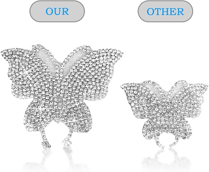 2 PCS Crystal Car Decoration Stickers Butterfly Bling Crystal Rhinestone Car Sticker Decal,Decorate Cars Bumper Window Laptops Luggage Rhinestone Sticker,Decoration Bling Bling Interior Accessories